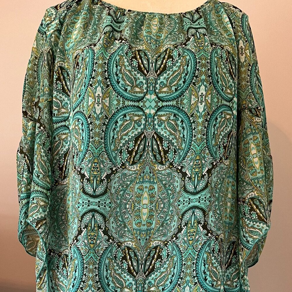 Aqua print dress that's fully lined / X Large
